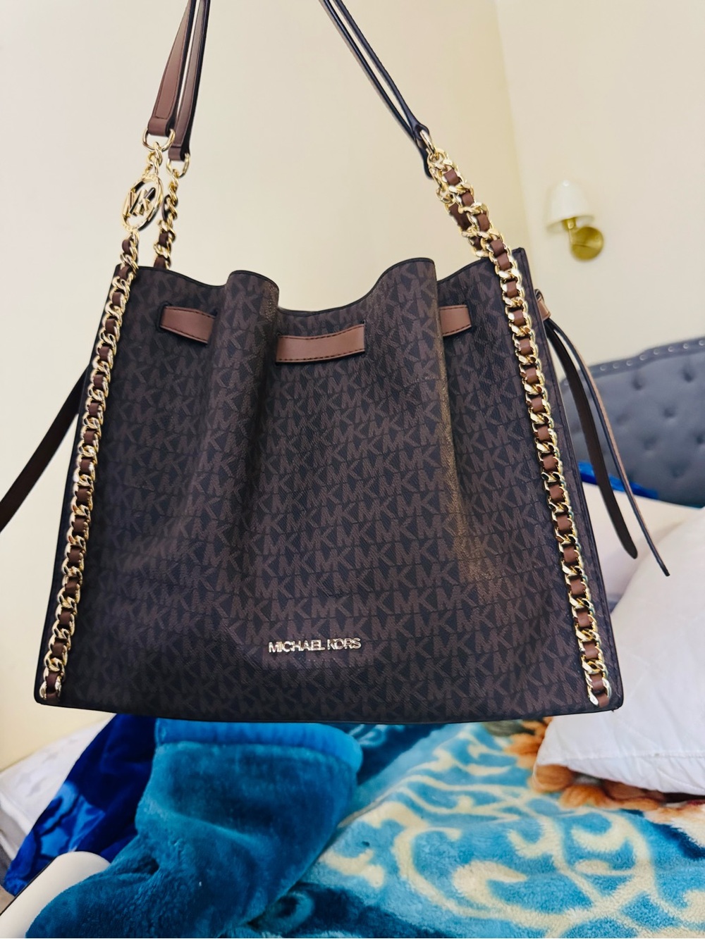 Michael Kors Mini Large brown Logo Drawstring Shoulder Bag